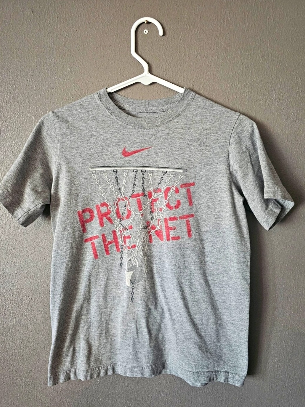Nike Gray Tee with Red Basketball Hoop Graphic